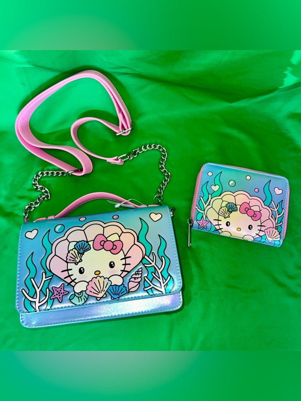 Hello Kitty Mermaid Shoulder Bag & Wallet - Pastel Blue Pink